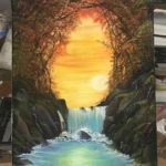 Landscape Painting  " Waterfall Sunset " Class w/ Myke   {Bob Ross CRI} 8/23/20
