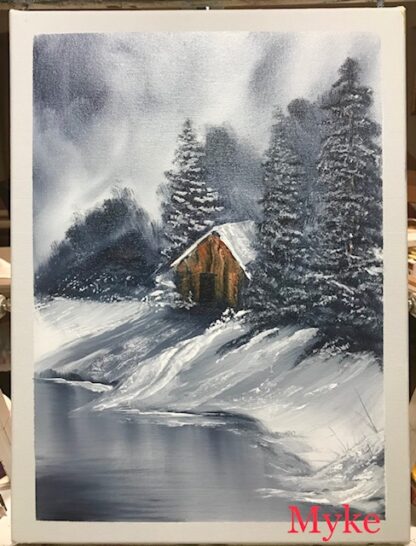 " Winter Cabin" Landscape Painting Class w/ Myke   {Bob Ross CRI } 12/15/19
